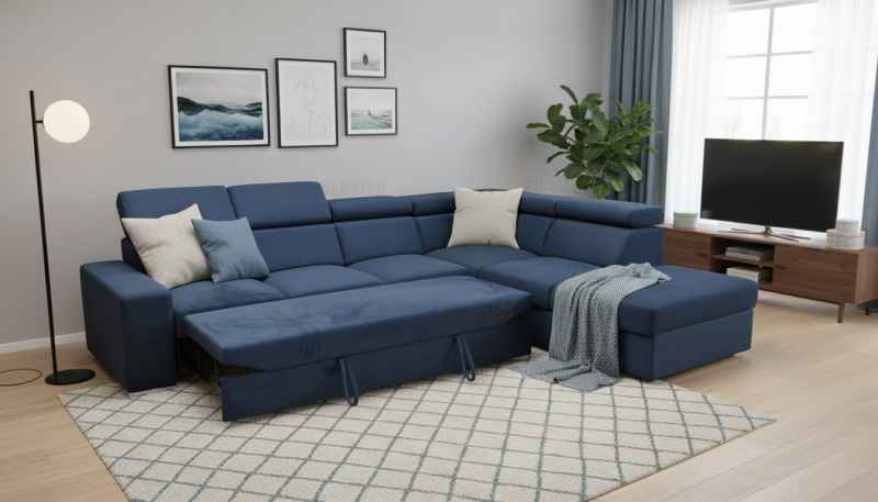 Rozkládací rohová sedačka KARMEN 320x228 modrá