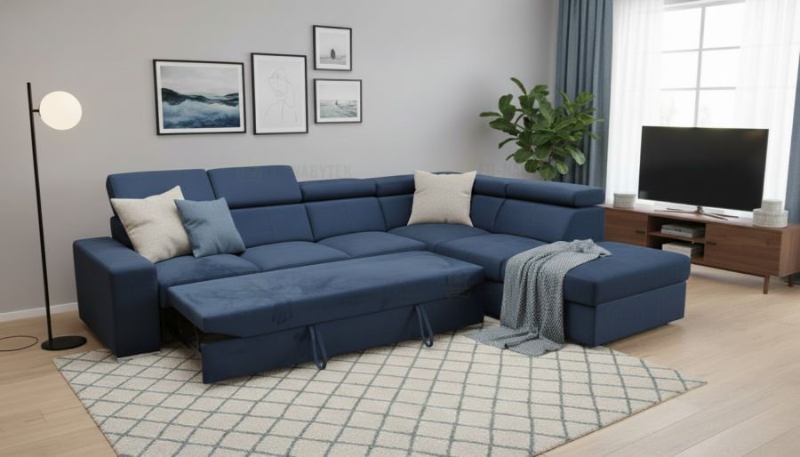 Rozkládací rohová sedačka KARMEN 320x228 modrá