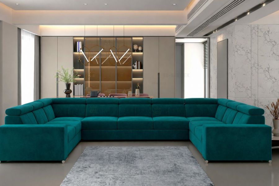 Rozkládací rohová sedačka BERTA U zelenomodrá