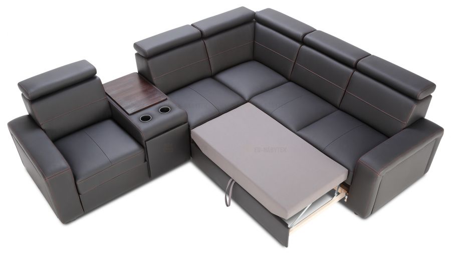 Rozkládací rohová sedačka BALAGA L s barem 298x253 - výběr barev kůže