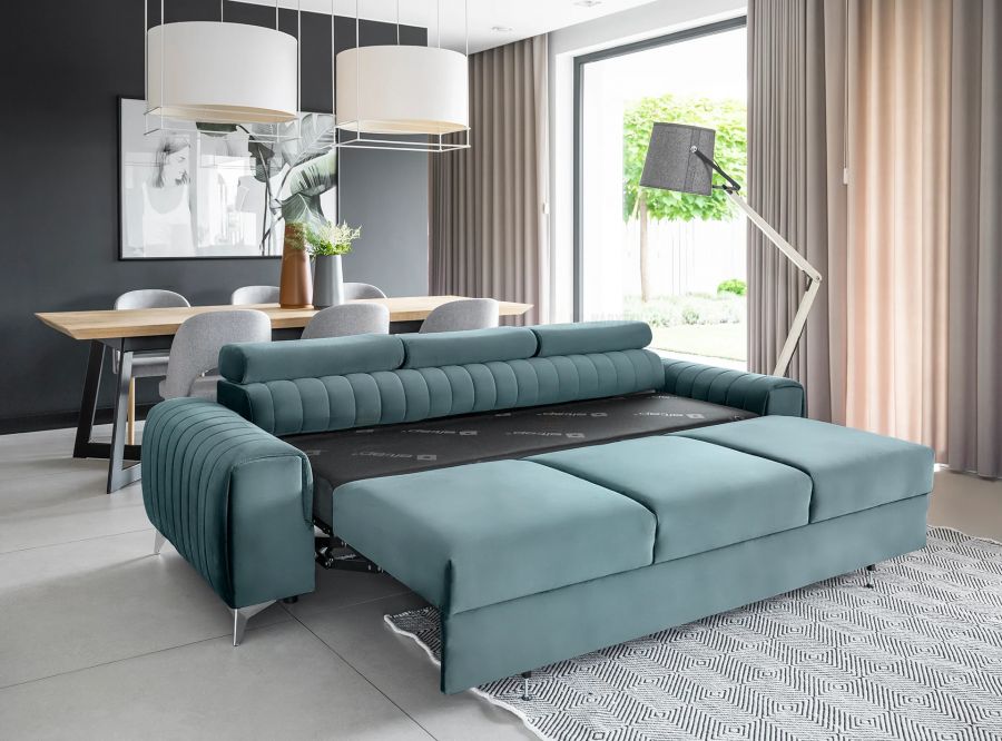 Rozkládací rohová pohovka LAURINO 261 petrolejová