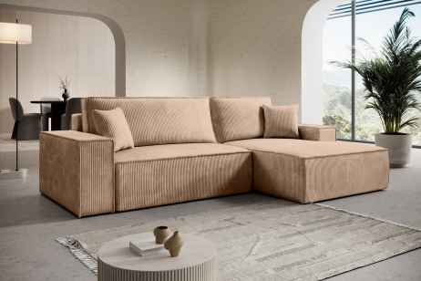 Rozkládací rohová sedačka ADONIS 261x160 světle hnědá