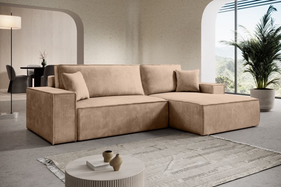 Rozkládací rohová sedačka ADONIS 261x160 světle hnědá