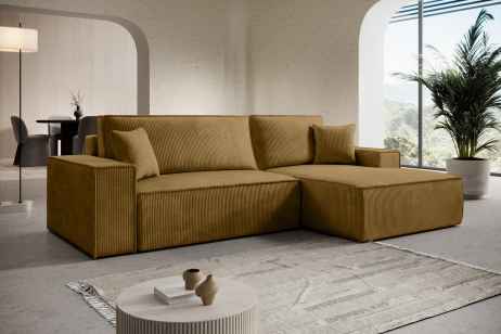 Rozkládací rohová sedačka ADONIS 261x160 hořčicová