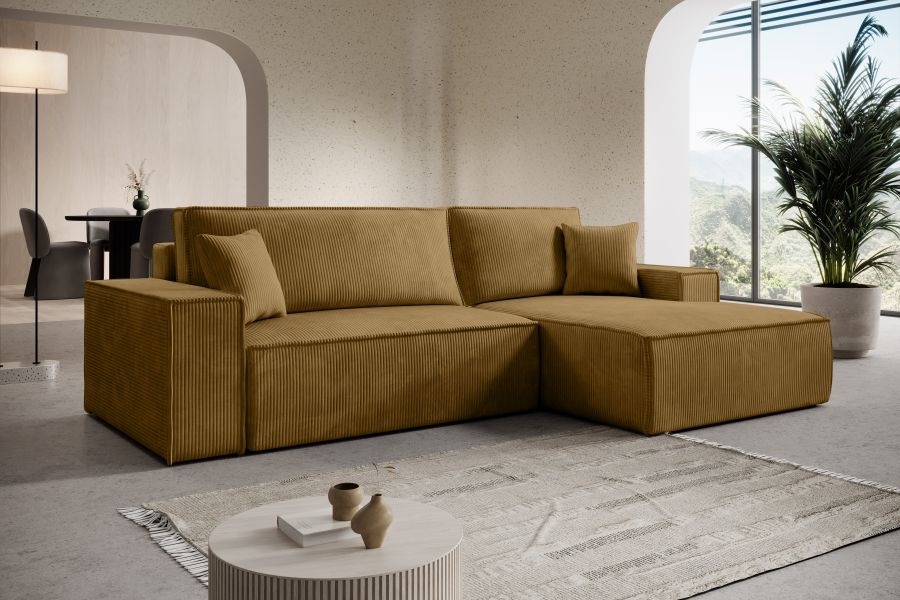 Rozkládací rohová sedačka ADONIS 261x160 hořčicová