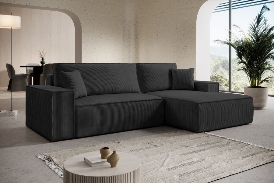 Rozkládací rohová sedačka ADONIS 261x160 černá