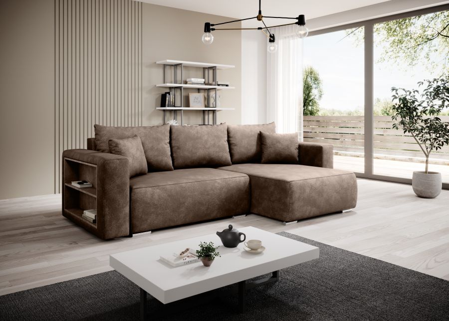 Rozkládací rohová sedačka MARKO 275x152 hnědá