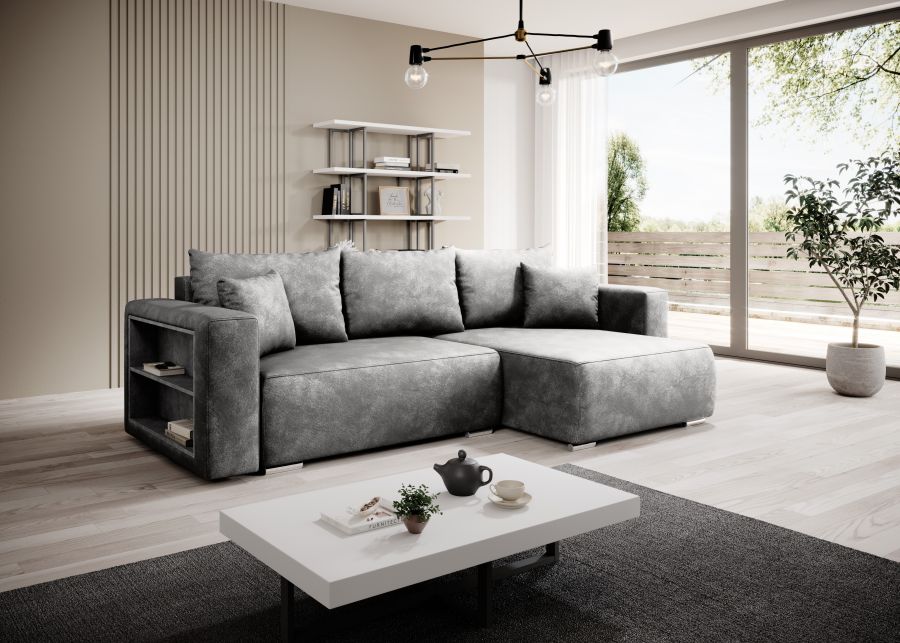 Rozkládací rohová sedačka MARKO 275x152 šedá
