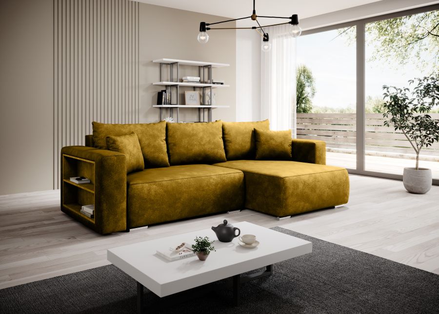 Rozkládací rohová sedačka MARKO 275x152 žlutá