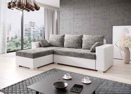 Rozkládací rohová sedačka LUTOS L 245x152 šedá melír / bílá