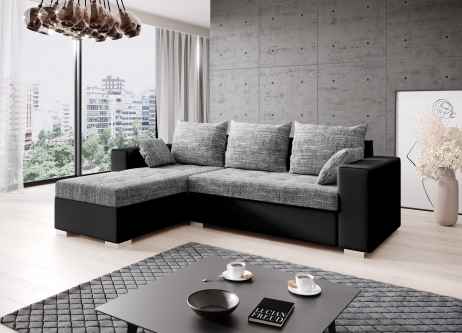 Rozkládací rohová sedačka LUTOS L 245x152 šedá melír / černá