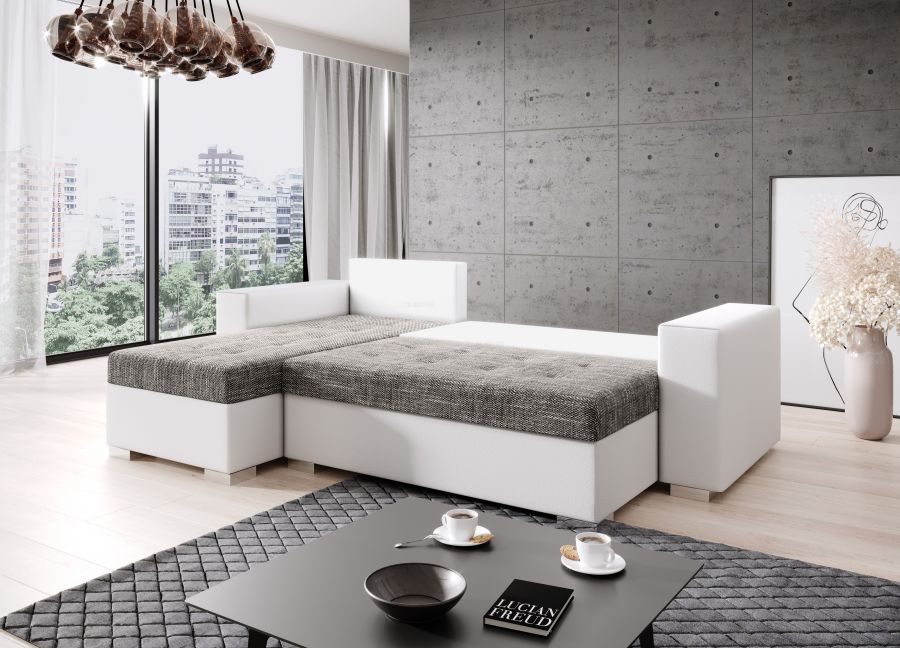 Rozkládací rohová sedačka LUTOS L 245x152 světle šedá melír / šedá