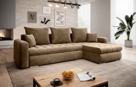 Rozkládací rohová sedačka CANVIA 238x151 světle hnědá