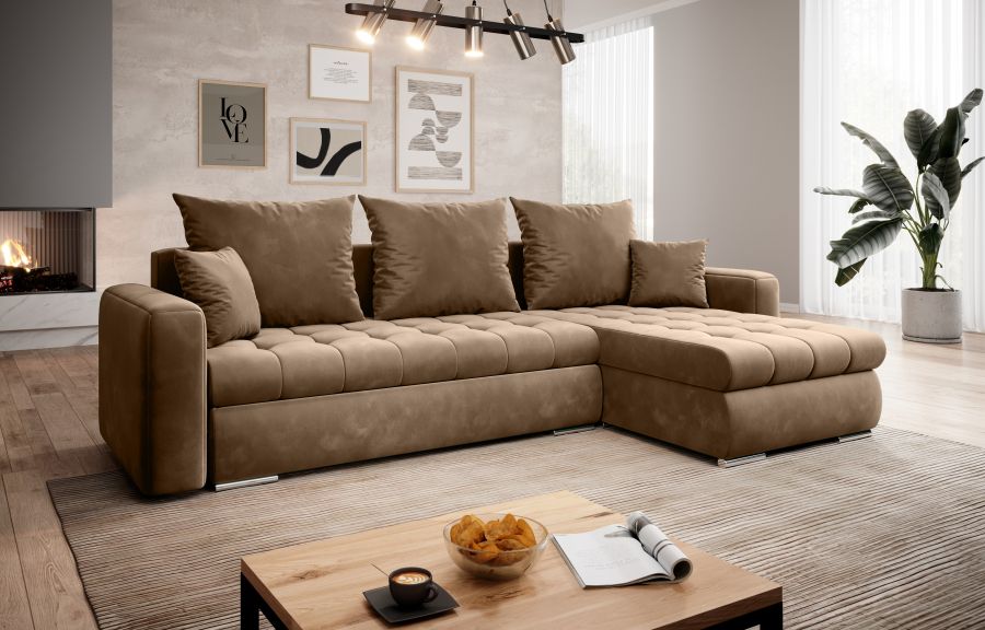 Rozkládací rohová sedačka CANVIA 238x151 světle hnědá