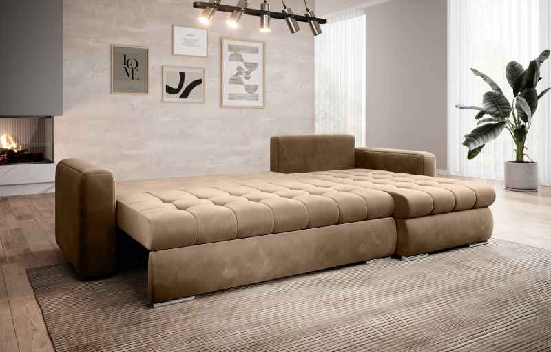 Rozkládací rohová sedačka CANVIA 238x151 okrová