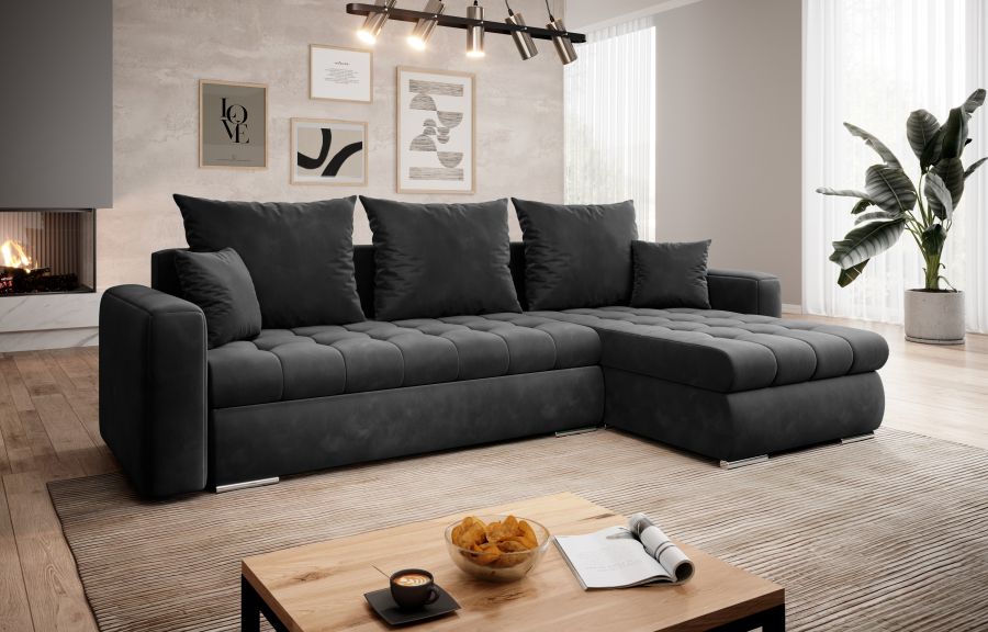 Rozkládací rohová sedačka CANVIA 238x151 tmavě šedá