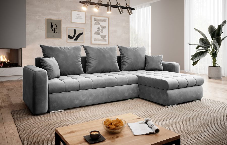 Rozkládací rohová sedačka CANVIA 238x151 světle šedá