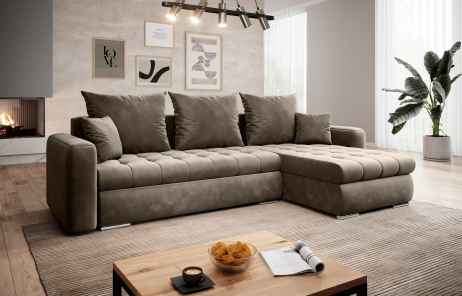 Rozkládací rohová sedačka CANVIA 238x151 hnědá