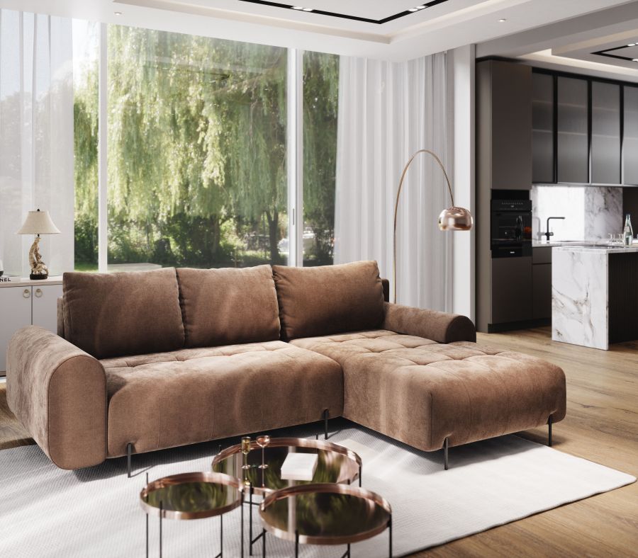 Rozkládací rohová sedačka ARMEN 270x180 světle hnědá