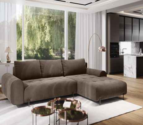 Rozkládací rohová sedačka ARMEN 270x180 hnědá