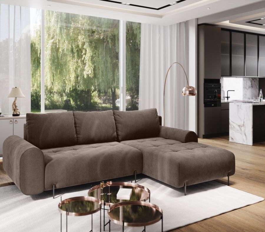 Rozkládací rohová sedačka ARMEN 270x180 hnědá