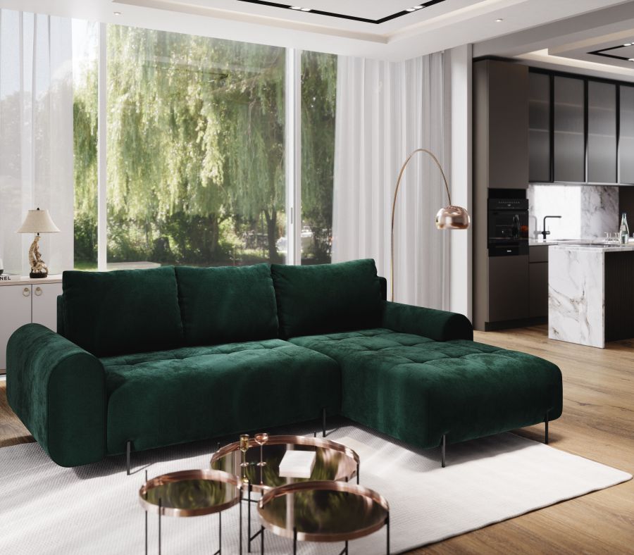 Rozkládací rohová sedačka ARMEN 270x180 zelená