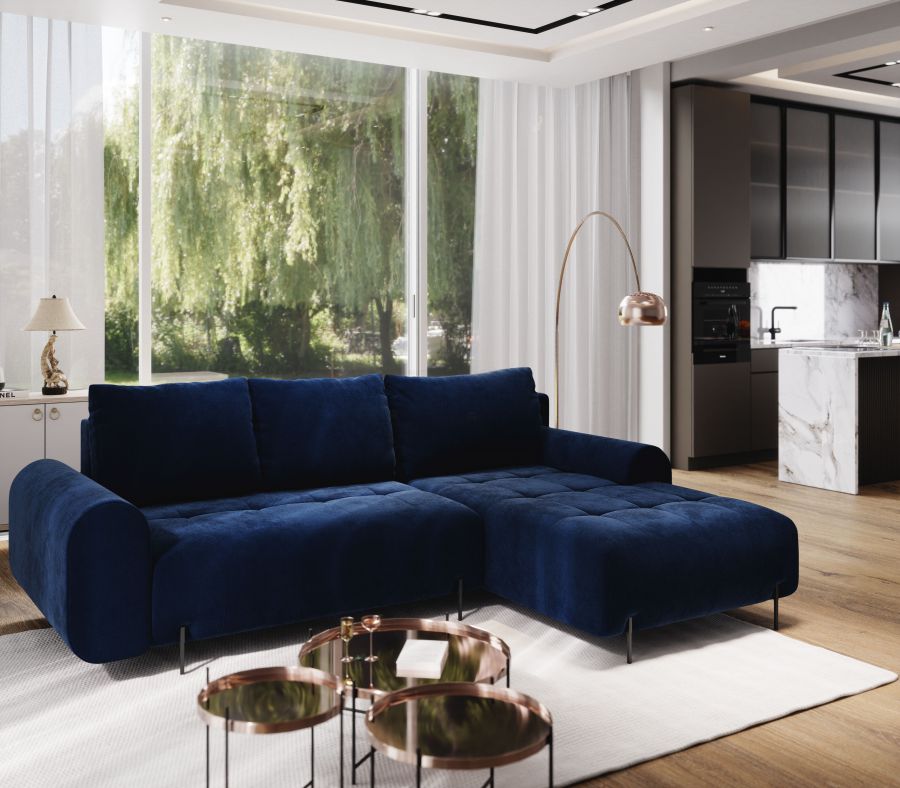 Rozkládací rohová sedačka ARMEN 270x180 modrá