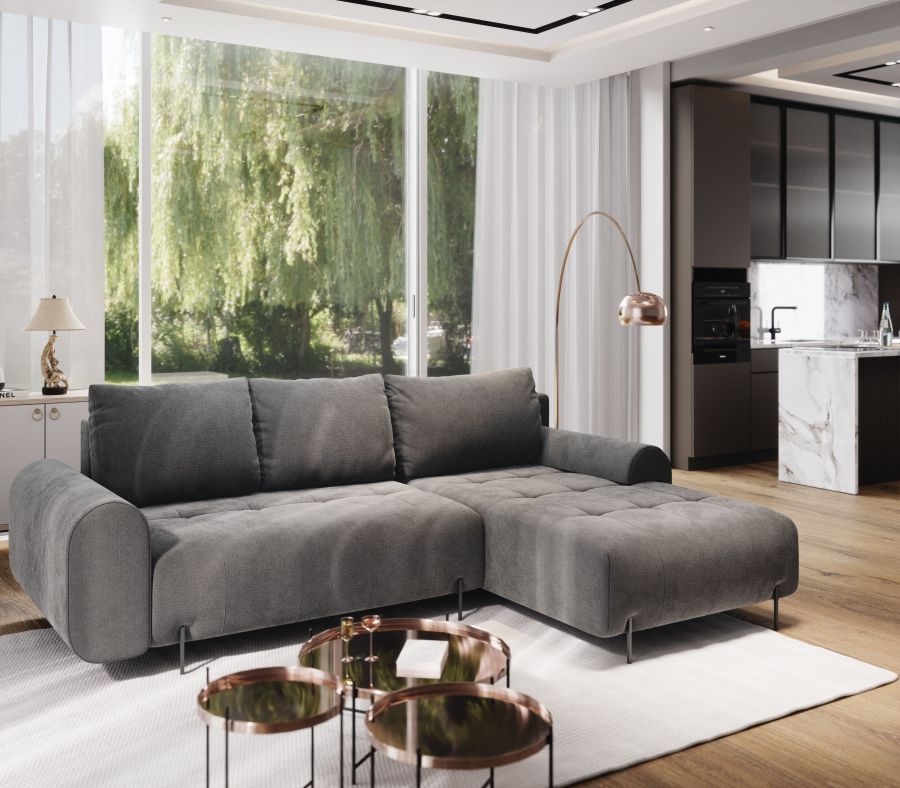 Rozkládací rohová sedačka ARMEN 270x180 šedá