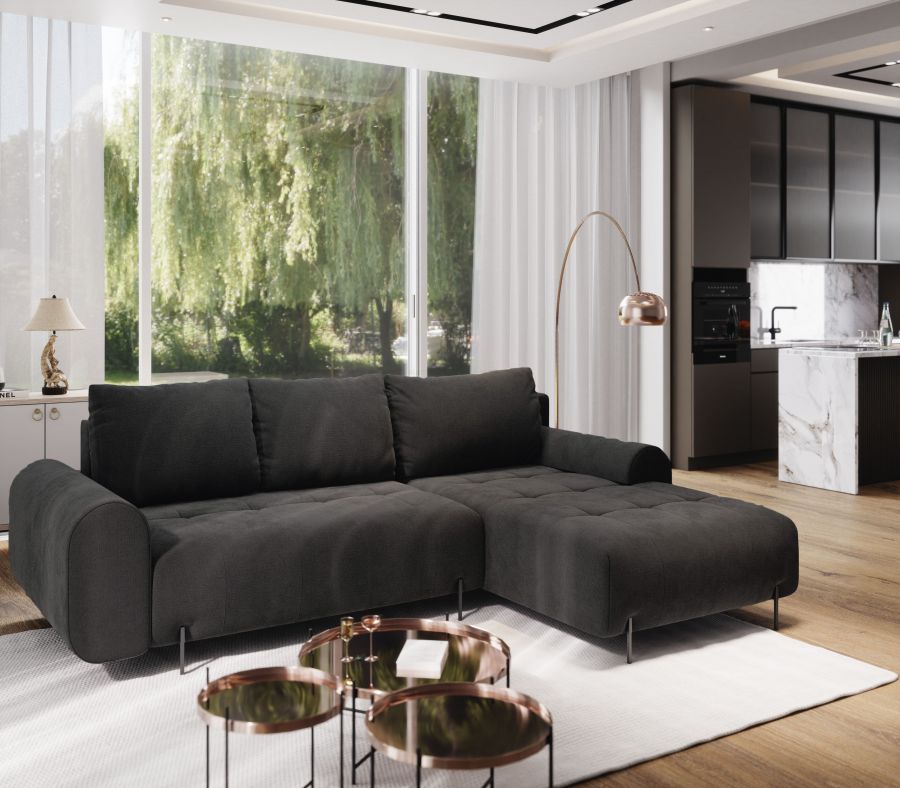 Rozkládací rohová sedačka ARMEN 270x180 tmavě šedá