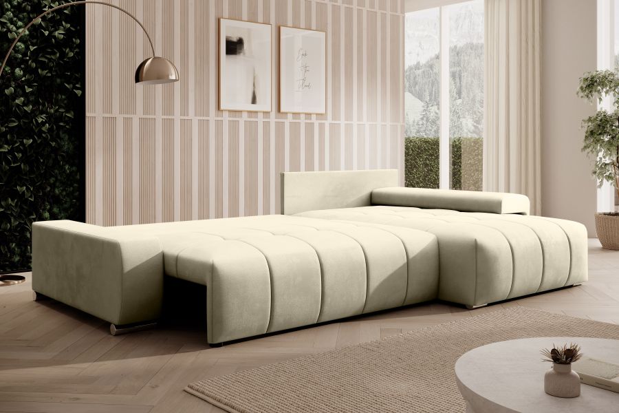 Rozkládací rohová sedačka VELURO 259x180 béžová