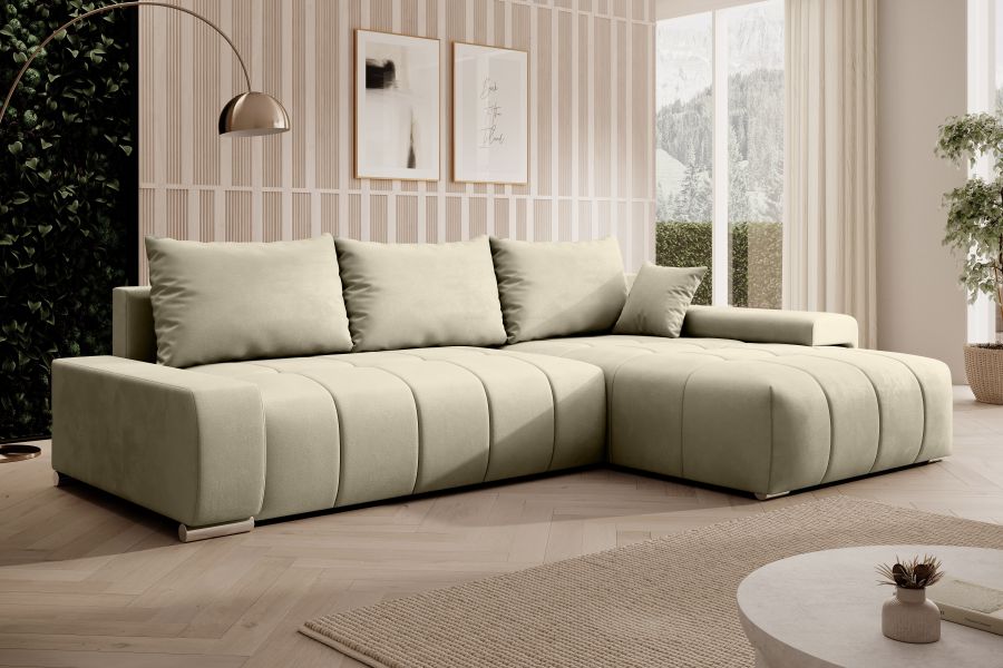 Rozkládací rohová sedačka VELURO 259x180 béžová