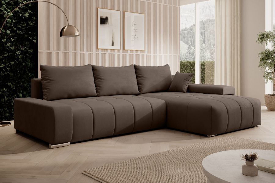 Rozkládací rohová sedačka VELURO 259x180 hnědá