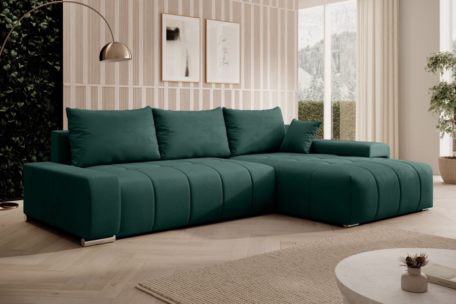 Rozkládací rohová sedačka VELURO 259x180 zelená