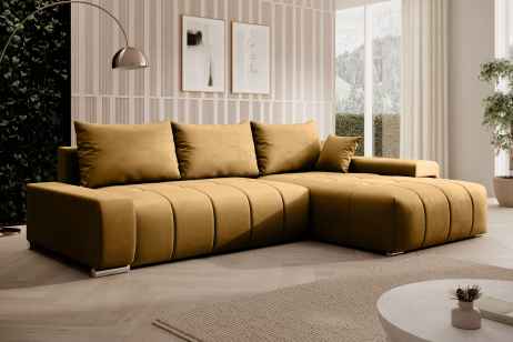 Rozkládací rohová sedačka VELURO 259x180 okrová