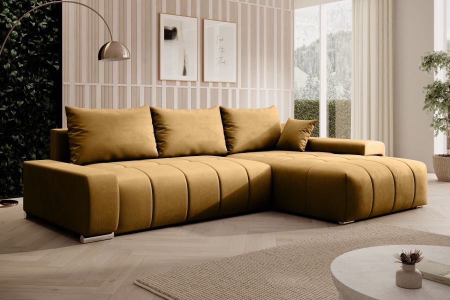 Rozkládací rohová sedačka VELURO 259x180 okrová