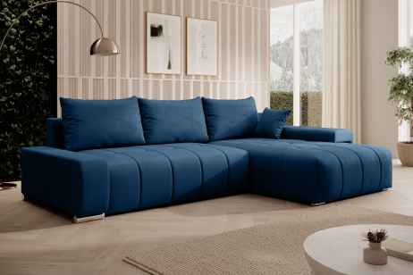 Rozkládací rohová sedačka VELURO 259x180 modrá