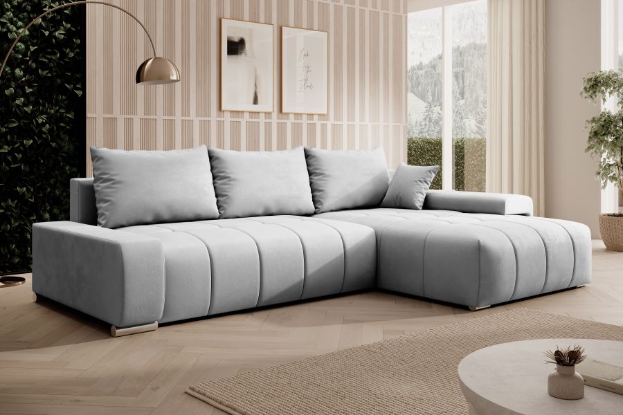 Rozkládací rohová sedačka VELURO 259x180 světle šedá