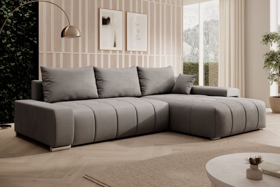 Rozkládací rohová sedačka VELURO 259x180 šedá