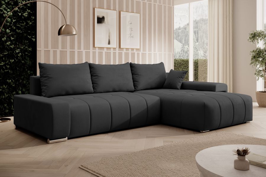 Rozkládací rohová sedačka VELURO 259x180 tmavě šedá