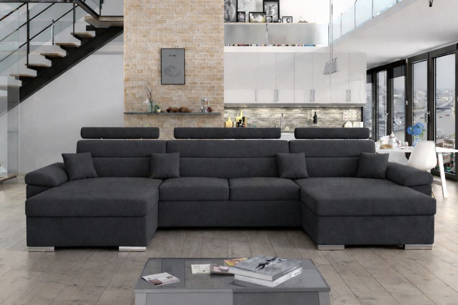 Rozkládací rohová sedačka LEILA U 375x160 šedá