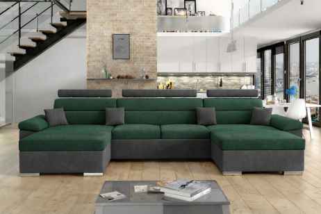 Rozkládací rohová sedačka LEILA U 375x160 zelená / šedá