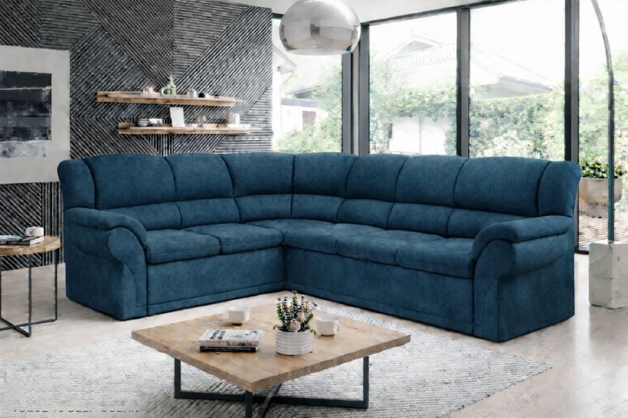 Rozkládací rohová sedačka ALEXIA DELUXE 270x220 tmavě modrá