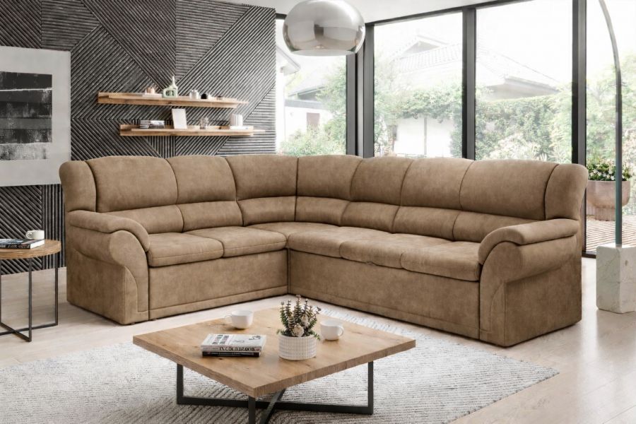 Rozkládací rohová sedačka ALEXIA DELUXE 270x220 světle hnědá