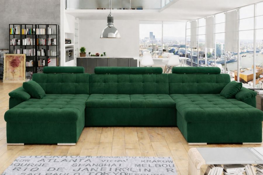 Rozkládací rohová sedačka MIA U II 378x170 se záhlavníky zelená