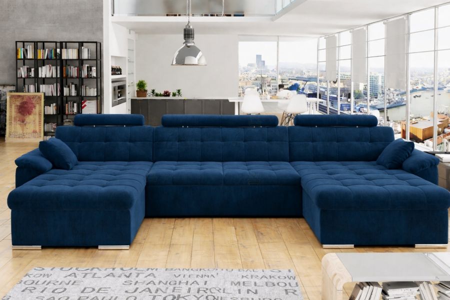 Rozkládací rohová sedačka MIA U II 378x170 se záhlavníky modrá