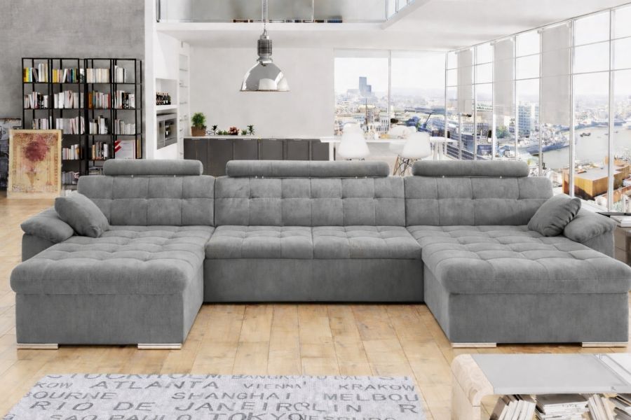 Rozkládací rohová sedačka MIA U II 378x170 se záhlavníky šedá