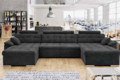 Rozkládací rohová sedačka MIA U II 378x170 se záhlavníky tmavě šedá