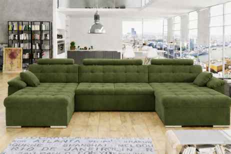 Rozkládací rohová sedačka MIA U II 378x170 se záhlavníky olivová