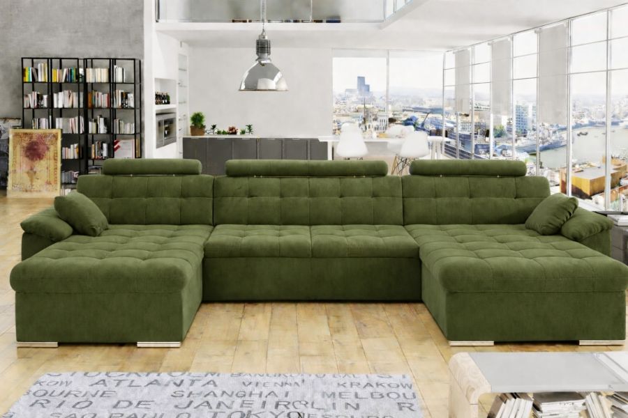 Rozkládací rohová sedačka MIA U II 378x170 se záhlavníky olivová