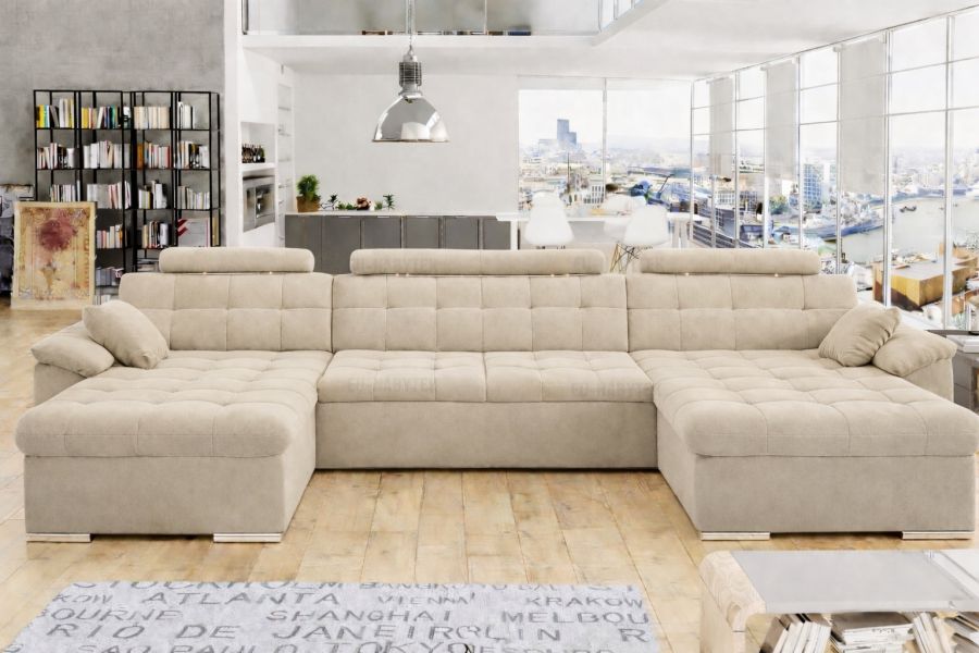 Rozkládací rohová sedačka MIA U II 378x170 se záhlavníky krémová